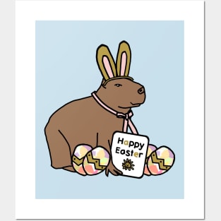 Funny Easter Bunny Ears on Capybara Posters and Art